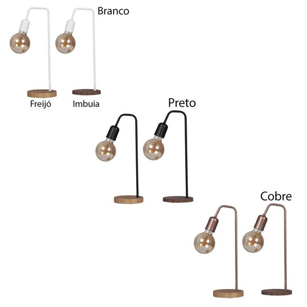 Imagem de Luminária de Mesa Abajur Base Redonda de Madeira Branco 45cm