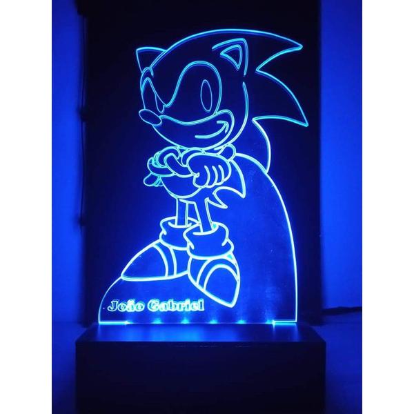 Imagem de Luminária de Mesa Abajur Led Acrílico Sonic Bivolt Azul Personalizada