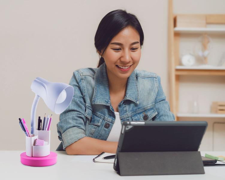 Imagem de Luminaria de Mesa Articulada Luz Direcionada Escritorio Estudo Porta Lapis Caneta Pink Bivolt