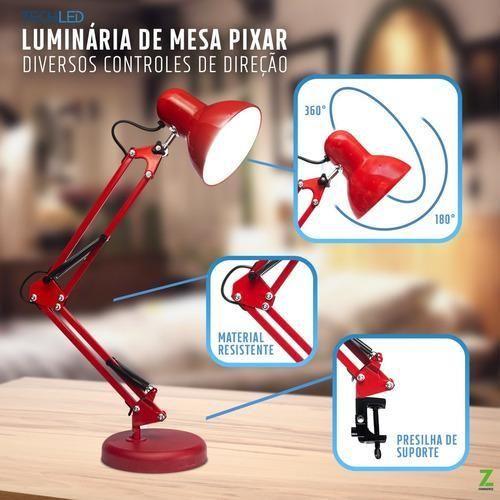 Imagem de Luminária De Mesa Articulável Quarto Trabalho C Garra + Base