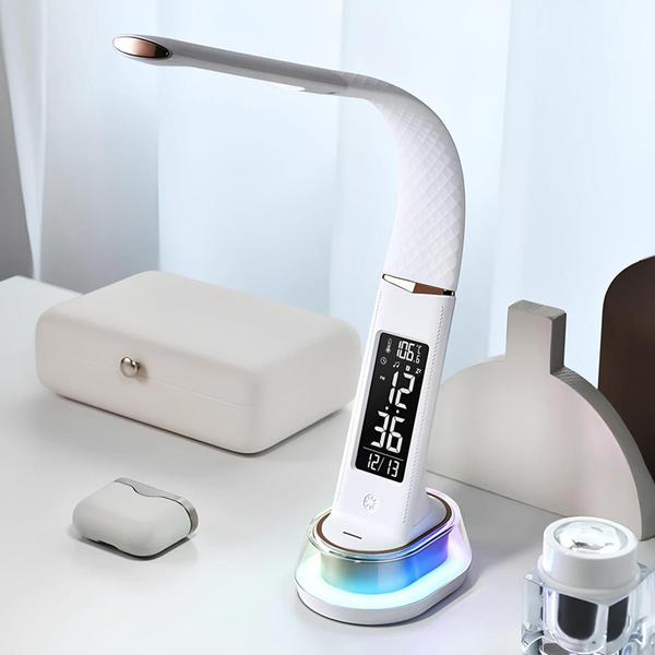 Luminária de Mesa Com Luz RGB e Display de LED Com Relógio Termômetro e Despertador LE2210 - Lelong Imagem de Luminária de Mesa Com Luz RGB e Display de LED Com Relógio Termômetro e Despertador LE2210