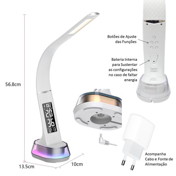 Imagem de Luminária de Mesa Com Luz RGB e Display de LED Com Relógio Termômetro e Despertador LE2210