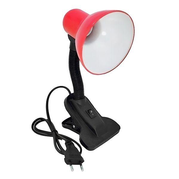 Luminária de Mesa com Presilha Articulada Vermelha E27 Bivolt para Escritório e Quarto - DRAIK Imagem de Luminária de Mesa com Presilha Articulada Vermelha E27 Bivolt para Escritório e Quarto