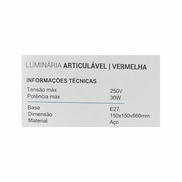 Imagem de Luminária De Mesa Dimensões De 66x15x15cm Articulável Cor Vermelha Marca - Luminatti