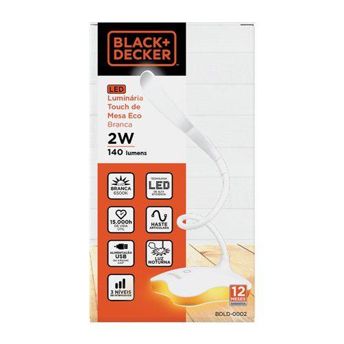 Imagem de Luminaria De Mesa Eco 6500k, Touch Branca, 2w Black+Decker