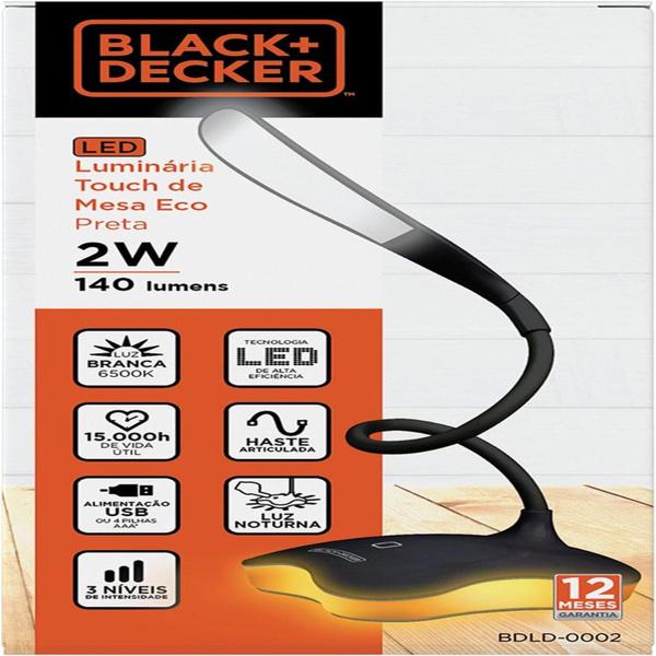 Imagem de Luminária de Mesa LED 6500K Black+Decker Preto BDLD-0002-02