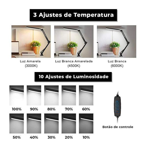 Imagem de Luminária De Mesa Led Articulada Com Clip