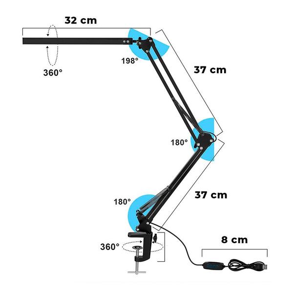 Luminária de Mesa LED Articulada com Clip - ANIMO SHOP Imagem de Luminária de Mesa LED Articulada com Clip