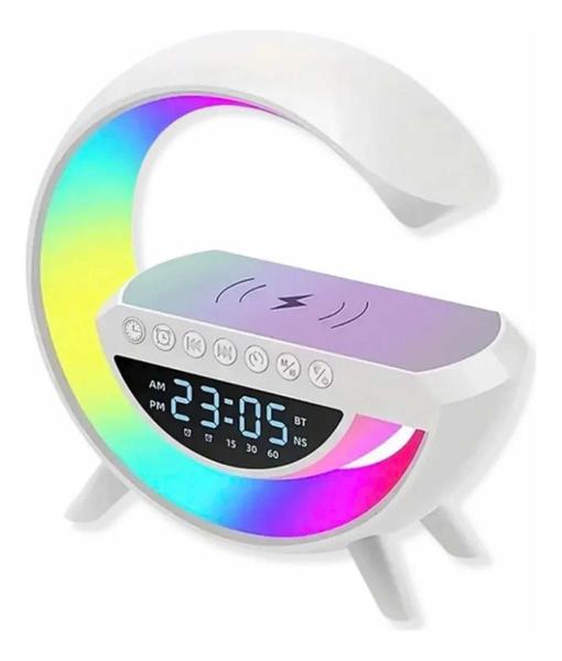 Luminária De Mesa Led Com Relógio , Som , Carregador , Luzes - Shopbr Imagem de Luminária De Mesa Led Com Relógio , Som , Carregador , Luzes