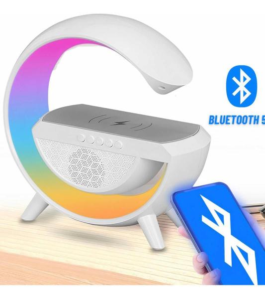 Luminária De Mesa Led Com Relógio , Som , Carregador , Luzes - Shopbr Imagem de Luminária De Mesa Led Com Relógio , Som , Carregador , Luzes