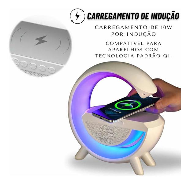 Luminária De Mesa Led Com Relógio , Som , Carregador , Luzes - Shopbr Imagem de Luminária De Mesa Led Com Relógio , Som , Carregador , Luzes