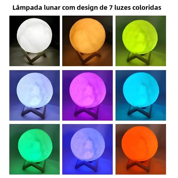 Imagem de Luminária de Mesa Lua 8cm LED - Com Suporte e Bateria - Decoração de Quarto