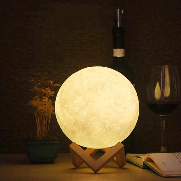 Imagem de Luminária De Mesa Lua Cheia 15Cm 3D Usb Touch 4 Cores Led