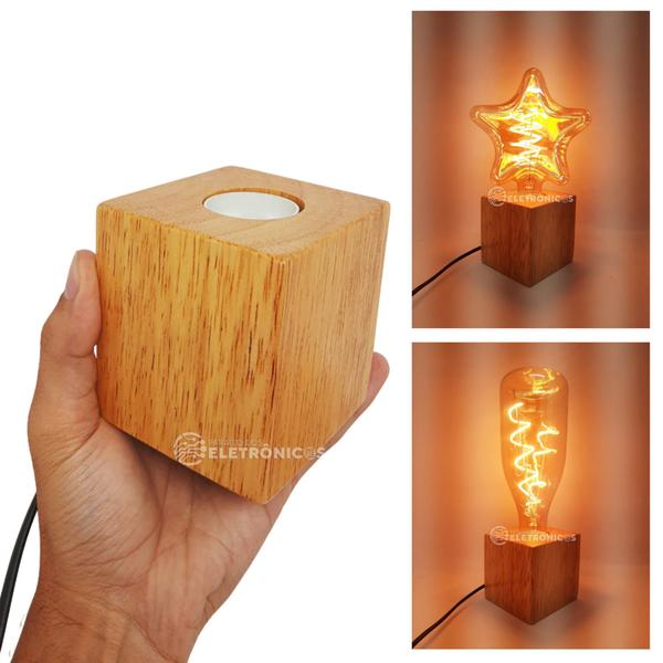 Imagem de Luminária De Mesa Madeira Pinus Soquete E27 Decoração Estilo Retrô 61180 61181