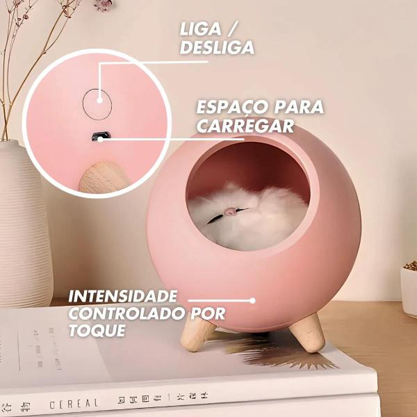 Imagem de Luminária de Mesa Noturna Gatinho de Pelúcia Ambientes Rosa