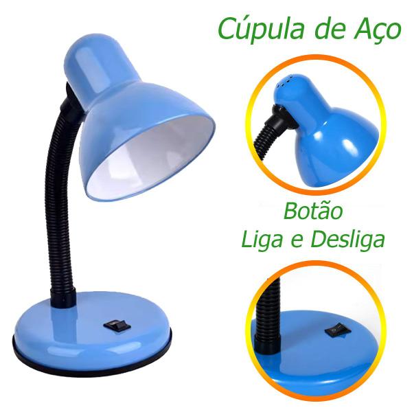 Imagem de Luminária de Mesa Tipo Abajur para Escritório Luminária para Trabalho Metal Bivolt 40W Potência 