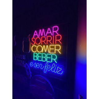 Imagem de Luminária de NEON de led frase - AMAR, SORRIR, COMER, BEBER E SER FELIZ - 50 x 60cm