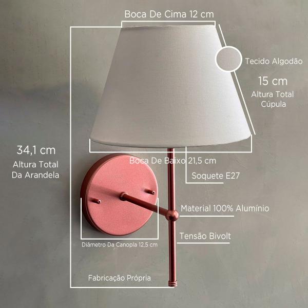 Luminaria de Parede Cabiceira Cama em Aluminio + Cúpula Tecido algodão E27 Bivolt - TANGERINA MCA Imagem de Luminaria de Parede Cabiceira Cama em Aluminio + Cúpula Tecido algodão E27 Bivolt