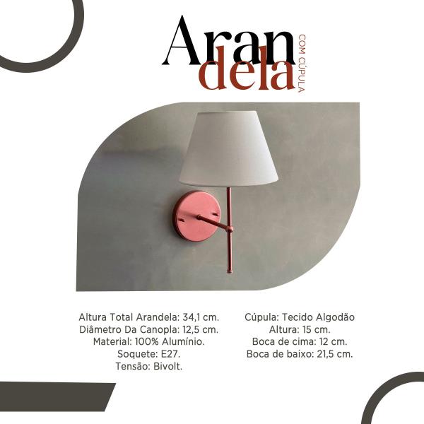 Luminaria de Parede Cabiceira Cama em Aluminio + Cúpula Tecido algodão E27 Bivolt - TANGERINA MCA Imagem de Luminaria de Parede Cabiceira Cama em Aluminio + Cúpula Tecido algodão E27 Bivolt