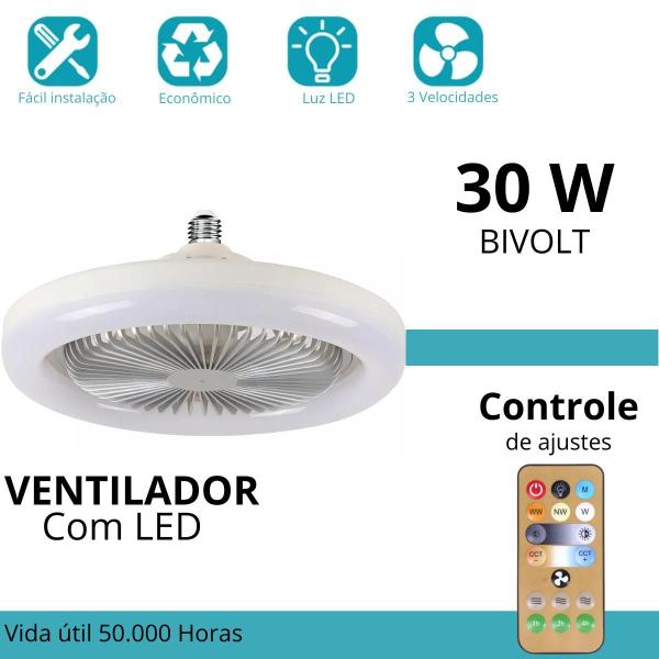 Imagem de Luminária de Teto com Ventilador LED E27 36W, Baixo Ruído e Alta Eficiência