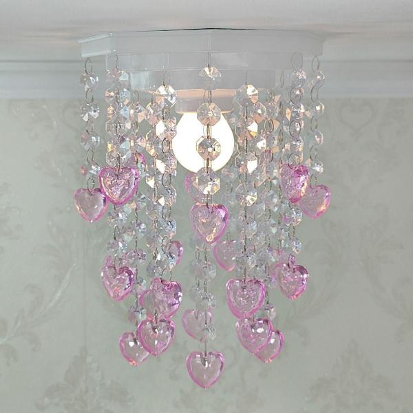 Imagem de Luminária de Teto Decoração Quartinho Feminino Coração Rosa Lustre para Decorar Quarto Infantil de Menina Bebê