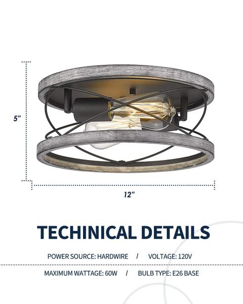 Imagem de Luminária de teto HANASS Flush Mount 30cm Wood Farmhouse