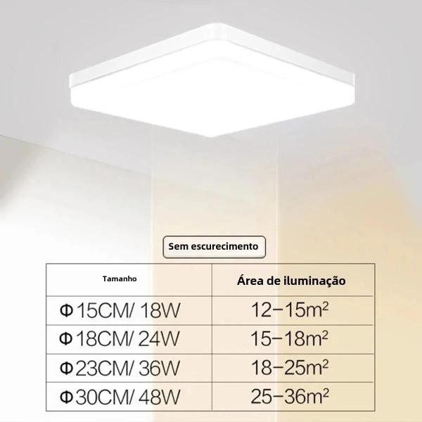 Imagem de Luminária de Teto LED Quadrada IRALAN - 48W, 36W, 24W, 18W - Luz Branca Quente e Fria