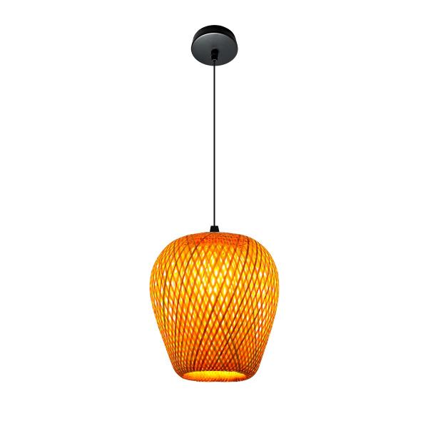 Imagem de Luminária De Teto Pendente Bambu Trançado Rustico Natural Redondo 1xE27 Cabo 2m