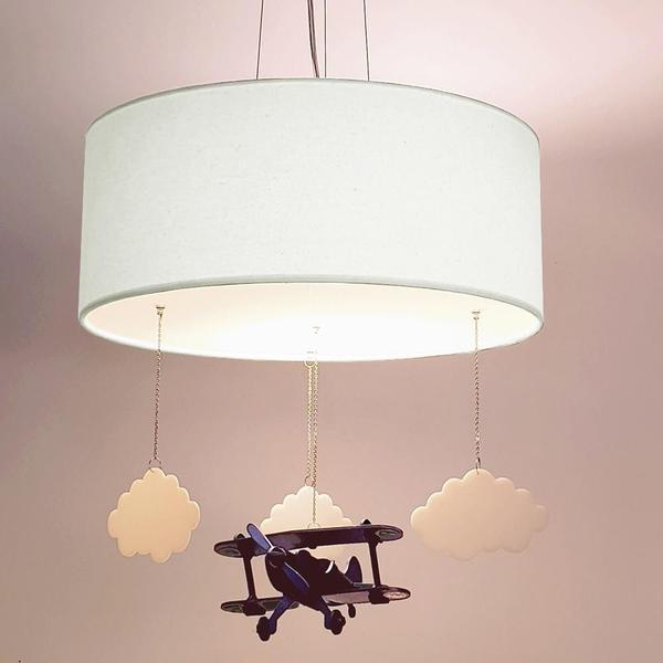 Imagem de Luminária de Teto Pendente Infantil Avião 40cm Branco 6209