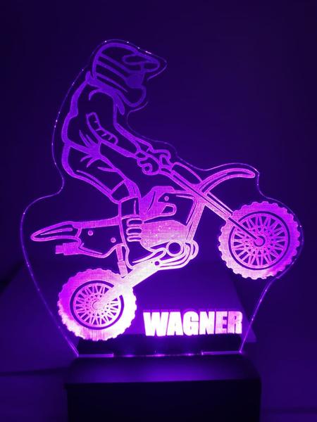 Imagem de Luminária Decorativa Abajur Motocross Moto de Trilha Personalizada C/ Nome