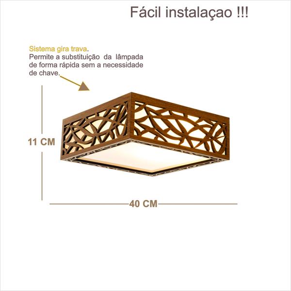 Imagem de Luminária Decorativa Madeira Plafon Copacabana Quad 40cm