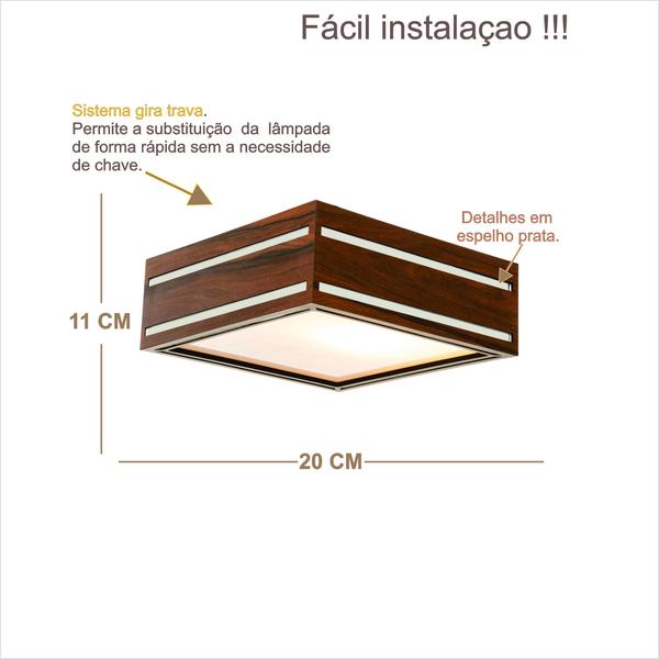 Imagem de Luminária Decorativa Madeira Plafon Ilhota Mirror 20cm