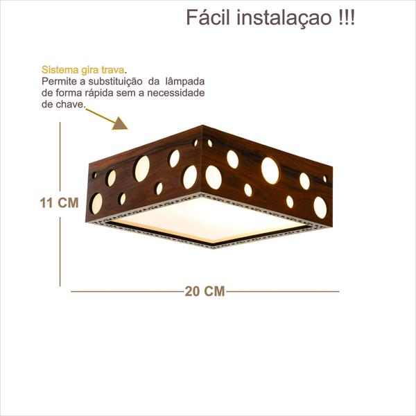 Imagem de Luminária Decorativa Madeira Plafon Mariscal Quad 20cm