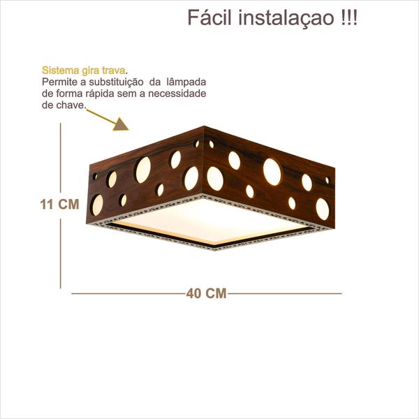 Imagem de Luminária Decorativa Madeira Plafon Mariscal Quad 40Cm