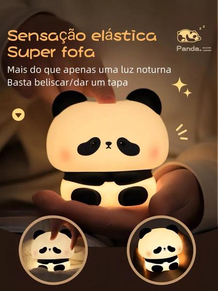 Imagem de Luminária E Abajur Led Infantil Panda Fofa Pet Luz Noturna Cúpula Branco Com Preto