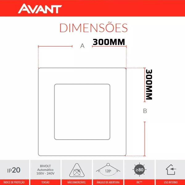 Imagem de Luminaria Embutir Plafon Teto Painel Led 24w 30x30 Avant