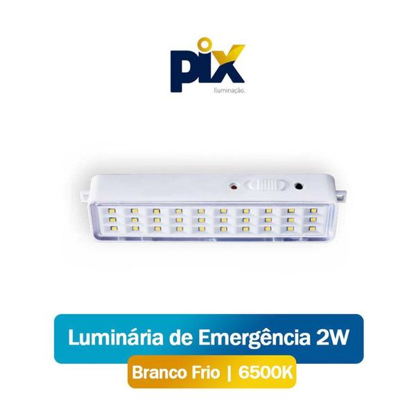 Imagem de Luminária Emergência 2w 30 Leds Bivolt Branco Frio 6500K Pix Iluminação