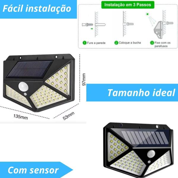 Imagem de Luminária Energia Solar 100 Led Luz Branca - Garagem, Jardim