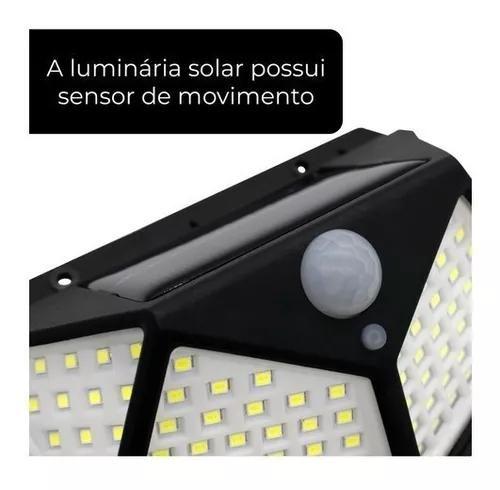 Imagem de Luminária Energia Solar Parede 100 Led Sensor Presença 3 Funções Lâmpada