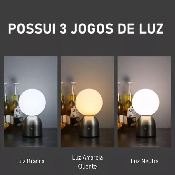 Imagem de Luminária Esférica Abajur De Mesa Touch Prata Luz 3 Cores