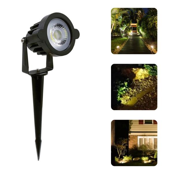 Imagem de Luminária Espeto Estaca LED Cob Ajustável 3W Com Luz (Branco Quente) IP65 Para Chão Jardim Gramado