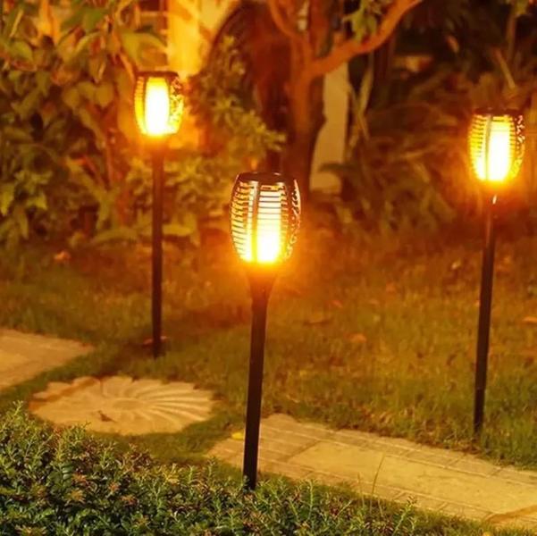 Imagem de Luminaria Espeto Jardim LED Tocha Chama Solar Fogo IP67 Uso Externo