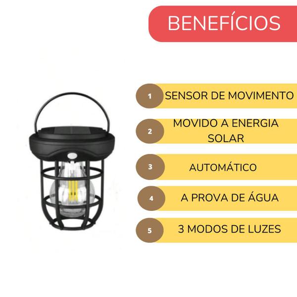 Imagem de Luminária Externa Sensor de Presença Movimentos Luz Solar