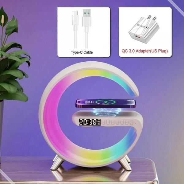 Luminária G Led Rgb Carregador Indução Relogio Despertador - Generica Imagem de Luminária G Led Rgb Carregador Indução Relogio Despertador
