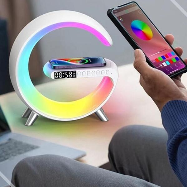 Luminária G Led Rgb Carregador Indução Relogio Despertador - Generica Imagem de Luminária G Led Rgb Carregador Indução Relogio Despertador