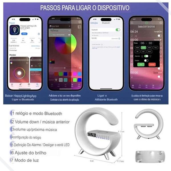 Imagem de Luminária G Led Rgb Carregador Indução Relogio Despertador