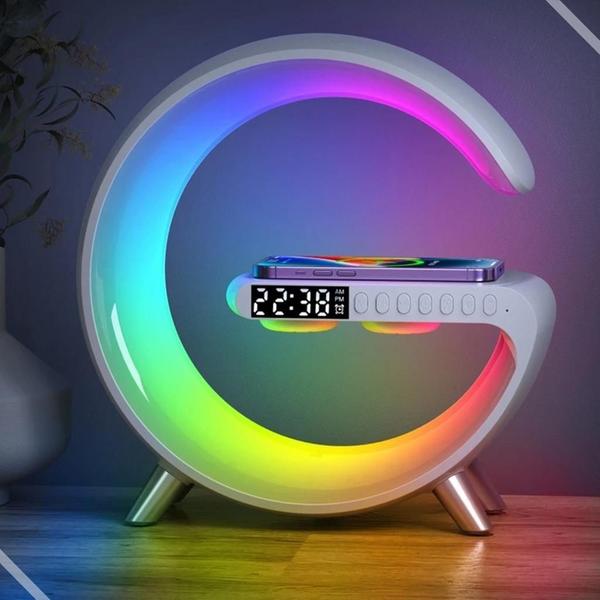 Luminária G Led Rgb Carregador Indução Relogio Despertador - Generica Imagem de Luminária G Led Rgb Carregador Indução Relogio Despertador