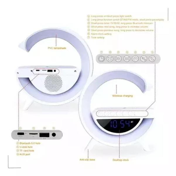 Imagem de Luminaria G-Speaker Multifuncional Smart Station Led Caixa De Som Relógio e Carregador