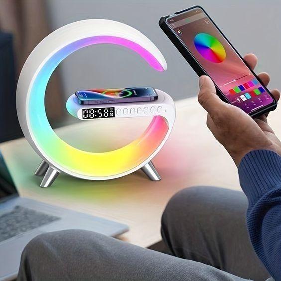 Imagem de Luminária G Speaker Rgb Caixa Som Relógio Carregador Indução