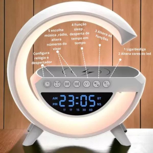 Luminária G-speaker Smart Station Rgb Wireless E Carregador - King Imagem de Luminária G-speaker Smart Station Rgb Wireless E Carregador